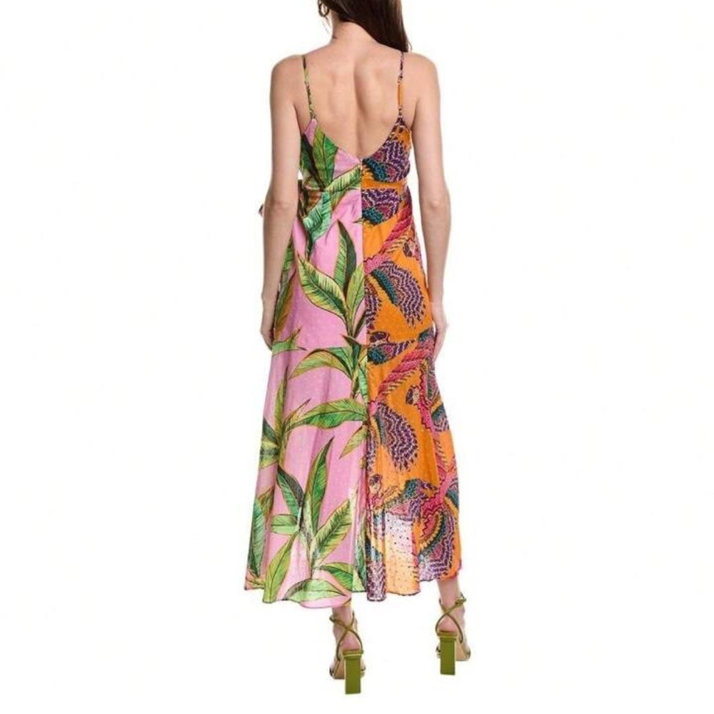Farm Rio MIXED PRINTS MIDI WRAP DRESS  Sz MEDIUM BEADED MACAWS PINK FOLIAGE - Picture 4 of 15